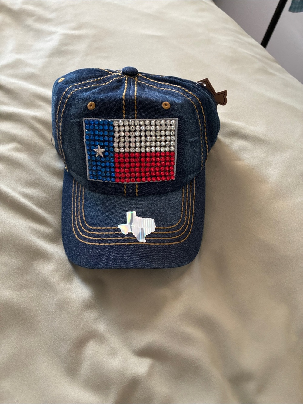 Denim Blue Rhinestone Texas Flag Baseball Cap